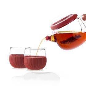 Set da Tè in vetro con fascia rosso 3 pz