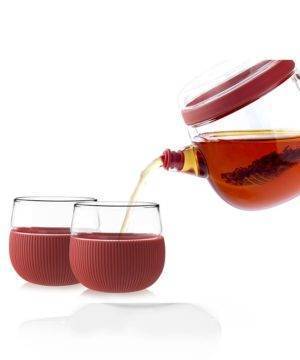 Set da Tè in vetro con fascia rosso 3 pz