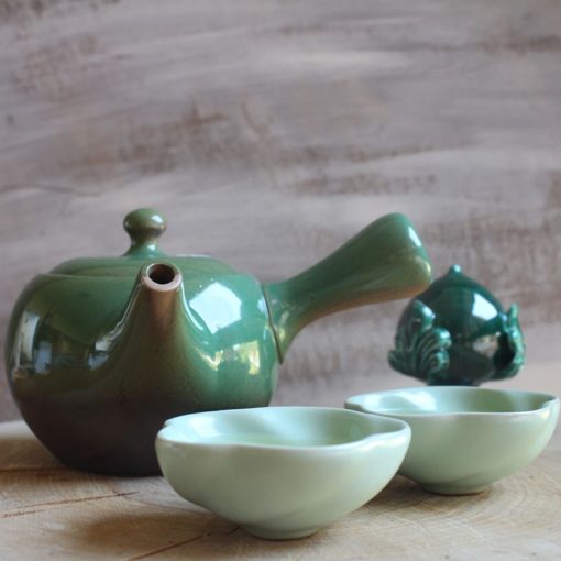 Kyusu giapponese Tokoname in ceramica verde smaltato 360 ml