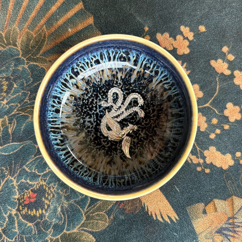 Jianzhan Tenmoku Teacup with Silver Phoenix