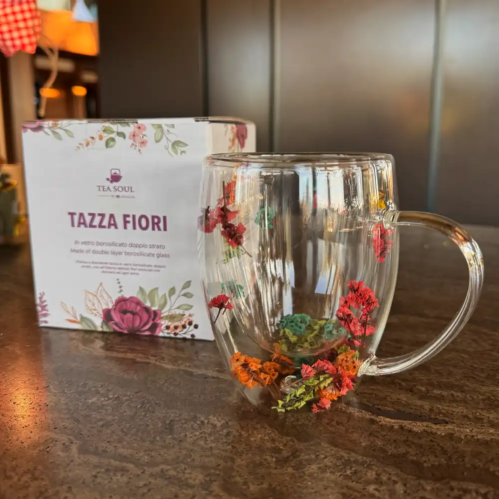 Double Layer Glass Flowers Mug 350ml | Tea Soul